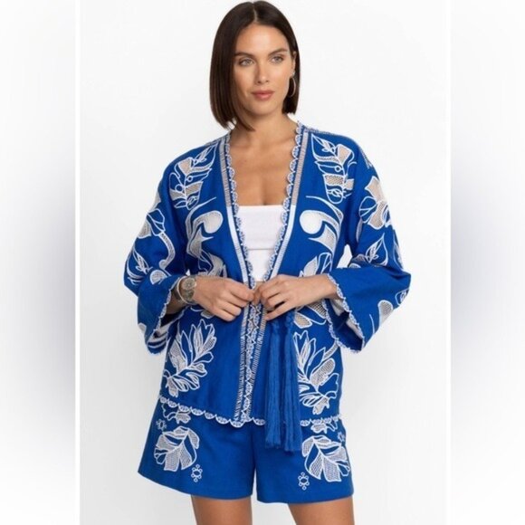 JOHNNY WAS Jodie Embroidered Easy Jacket Divine Oasis Blue Size L NEW - Picture 1 of 12